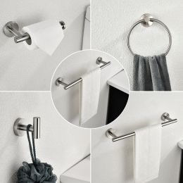 6 Piece Stainless Steel Bathroom Towel Rack Set Wall Mount (Color: as Pic)