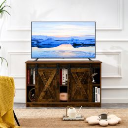 decorative wooden TV / storage cabinet with two sliding barn doors;  available for bedroom;  living room; corridor (Color: Rustic Brown)