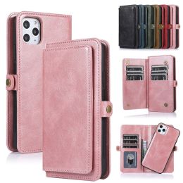 Vegan Leather Magnetic Card Holder Wallet Case with Strap for iPhone X to 14 Series (Color: BLACK)