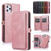 Vegan Leather Magnetic Card Holder Wallet Case with Strap for iPhone X to 14 Series