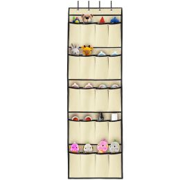 Over the Door Shoes Rack 20-Pocket Organizer 5-Layer Hanging Storage Shelf (Color: Beige)