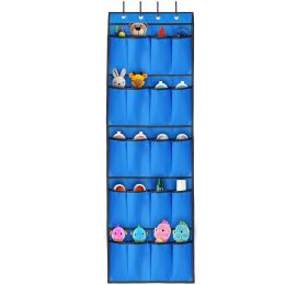 Over the Door Shoes Rack 20-Pocket Organizer 5-Layer Hanging Storage Shelf (Color: Blue)