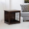 Indoor Dog Crate, Sofa Side End Table, 2-Tier Wooden Pet Cage with Removable Tray, Walnut