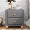 Modern Upholstered Storage Nightstand with 2 Drawers,Natural Wood Knobs