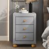 Modern Upholstered Storage Nightstand with 3 Drawers,Natural Wood Knobs