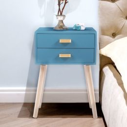 Set of 2 Double Drawer Wooden Handle Bedside Table XH (Color: blue 2 pcs)