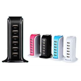 Smart Power 6 USB Colorful Tower for Every Desk at Home or Office charge any Gadget (Color: pink)