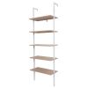 5-Shelf Wood Ladder Bookcase with Metal Frame Industrial 5-Tier Modern Ladder Shelf