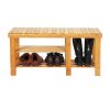 90cm Strip Pattern Tiers Bamboo Stool Shoe Rack with Boots Compartment RT