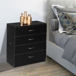 4-Drawer Dresser White Wood Cabinet for Closet/Office Clothes Cosmetic Storage Chest Organizer with Drawers Bedroom Night Stand (Color: BLACK)