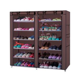 6-Row 2-Line 12 Lattices Non-Woven Fabric Shoe Rack with Non-Woven Fabric RT (Color: coffee)