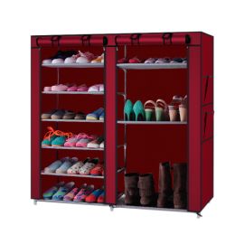 6-Row 2-Line 12 Lattices Non-Woven Fabric Shoe Rack with Non-Woven Fabric RT (Color: wine red)