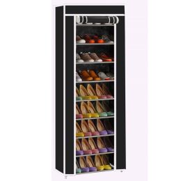 10 Layer 9 Grid Shoe Rack Shelf Storage Closet Organizer Cabinet Multiple Colors (Color: BLACK)