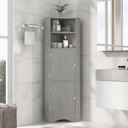 Tall Bathroom Corner Cabinet;  Freestanding Storage Cabinet with Doors and Adjustable Shelves;  MDF Board (Color: gray)