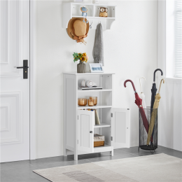 Five-layer solid wood bathroom floor cabinets; storage racks. (Color: White)