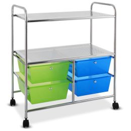 4 Drawers Shelves Rolling Storage Cart Rack (Color: Blue)