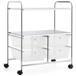 4 Drawers Shelves Rolling Storage Cart Rack (Color: Transparent)