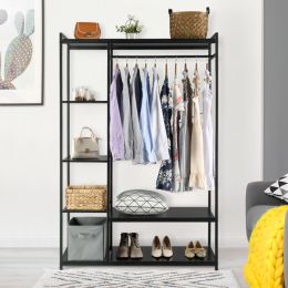 Stand Alone Wardrobe Organizer; Suspender Wardrobe Hanger And Multiple Storage Racks; Heavy Metal Wardrobe Storage Hanger For Bedroom - Black (Color: as Pic)