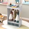 Kids Costume Organizer; Costume Rack; Kids Armoire; Open Hanging Armoire Closet with Mirror-WHITE