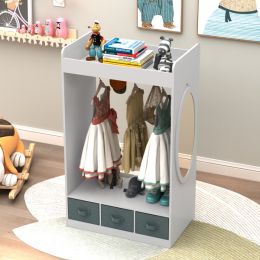 Kids Costume Organizer; Costume Rack; Kids Armoire; Open Hanging Armoire Closet with Mirror-WHITE (Color: As Picture)