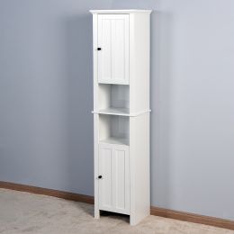 Bathroom Floor Storage Cabinet with 2 Doors Living Room Wooden Cabinet with 6 Shelves 15.75 x 11.81 x 66.93 inch (Color: White)