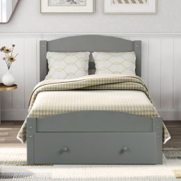 Platform Twin Bed Frame with Storage Drawer and Wood Slat Support No Box Spring Needed (Color: gray)