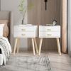 Set of 2 Double Drawer Wooden Handle Bedside Table XH