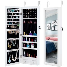 Fashion Simple Jewelry Storage Mirror Cabinet With LED Lights Can Be Hung On The Door Or Wall (Color: As Picture)