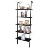 5-Shelf Wood Ladder Bookcase with Metal Frame Industrial 5-Tier Modern Ladder Shelf