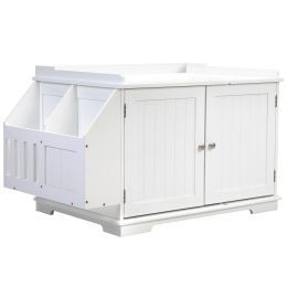 Wooden Cat Litter Box Enclosure with Magazine Rack for Living Room, Bedroom, Bathroom (Color: White)