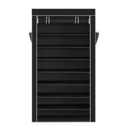 10 Tiers Shoe Rack with Dustproof Cover Closet Shoe Storage Cabinet Organizer RT (Color: BLACK)