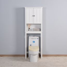 Bathroom Wooden Storage Cabinet Over-The-Toilet Space Saver with a Adjustable Shelf 23.62x7.72x67.32 inch (Color: White)