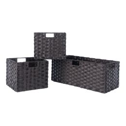 Melanie 3-Pc Foldable Woven Fiber Basket Set; Chocolate (SKU: 38303)