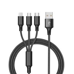 3 in 1 USB Cable For iPhone XS Max XR X 8 7 Charging Charger Micro USB Cable For Android USB TypeC Mobile Phone Cables (Color: BLACK)