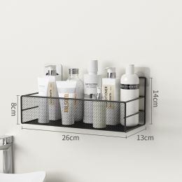 Wall-Mounted Bathroom Shelf No Drill Shower Shampoo Organizer Toilet Accessories (Option: Black-S)