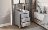 Modern Upholstered Storage Nightstand with 3 Drawers,Natural Wood Knobs