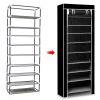 10 Tiers DIY Shoe Cabinet Dustproof Easy Assemble Tidy Shoe Rack Non-Woven Fabric Holding 27 Pair Shoes Brown