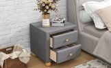 Modern Upholstered Storage Nightstand with 2 Drawers,Natural Wood Knobs