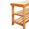 90cm Strip Pattern Tiers Bamboo Stool Shoe Rack with Boots Compartment RT