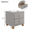 Modern Upholstered Storage Nightstand with 2 Drawers,Natural Wood Knobs