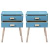 Set of 2 Double Drawer Wooden Handle Bedside Table XH