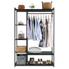 Stand Alone Wardrobe Organizer; Suspender Wardrobe Hanger And Multiple Storage Racks; Heavy Metal Wardrobe Storage Hanger For Bedroom - Black