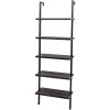 5-Shelf Wood Ladder Bookcase with Metal Frame Industrial 5-Tier Modern Ladder Shelf