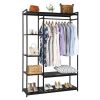 Stand Alone Wardrobe Organizer; Suspender Wardrobe Hanger And Multiple Storage Racks; Heavy Metal Wardrobe Storage Hanger For Bedroom - Black