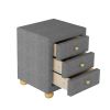 Modern Upholstered Storage Nightstand with 3 Drawers,Natural Wood Knobs