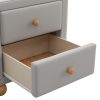 Modern Upholstered Storage Nightstand with 2 Drawers,Natural Wood Knobs