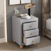 Modern Upholstered Storage Nightstand with 3 Drawers,Natural Wood Knobs