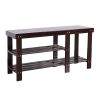 90cm Strip Pattern Tiers Bamboo Stool Shoe Rack with Boots Compartment RT