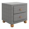 Modern Upholstered Storage Nightstand with 2 Drawers,Natural Wood Knobs