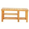 90cm Strip Pattern Tiers Bamboo Stool Shoe Rack with Boots Compartment RT